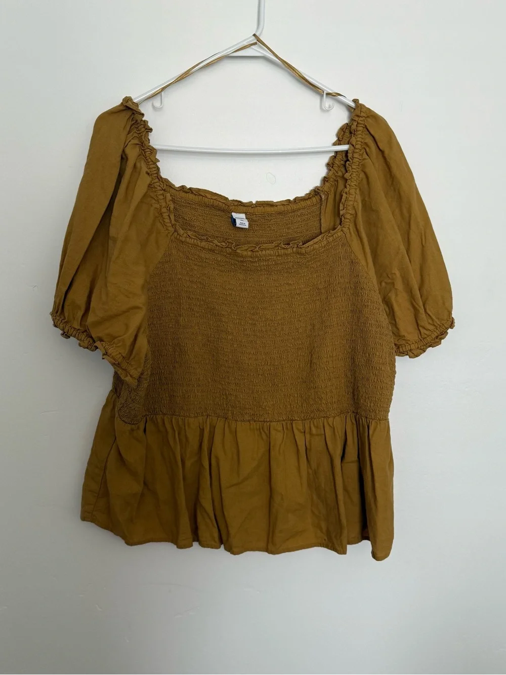 Old Navy Mustard Smocked Peplum Puff Sleeve Top
